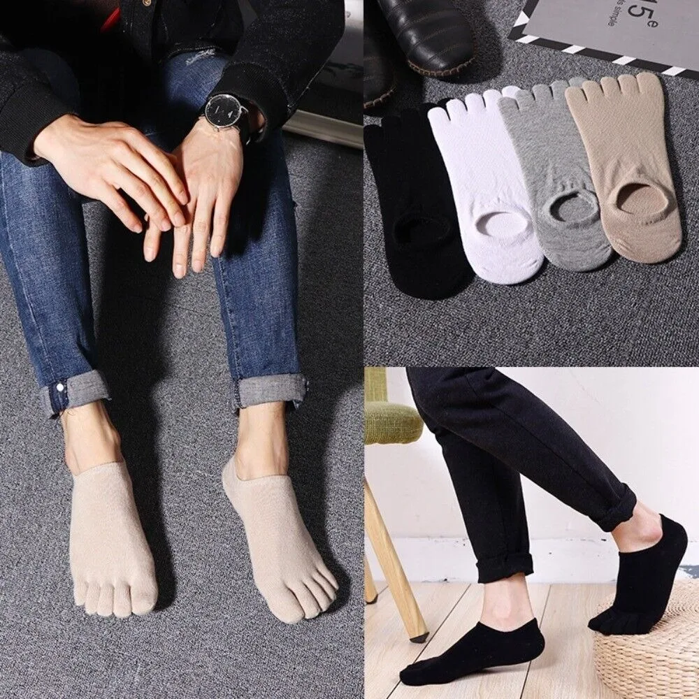 Novo anti-skid esporte meia respirável casual cinco dedos meias invisíveis algodão correndo meias de cinco dedos dos homens