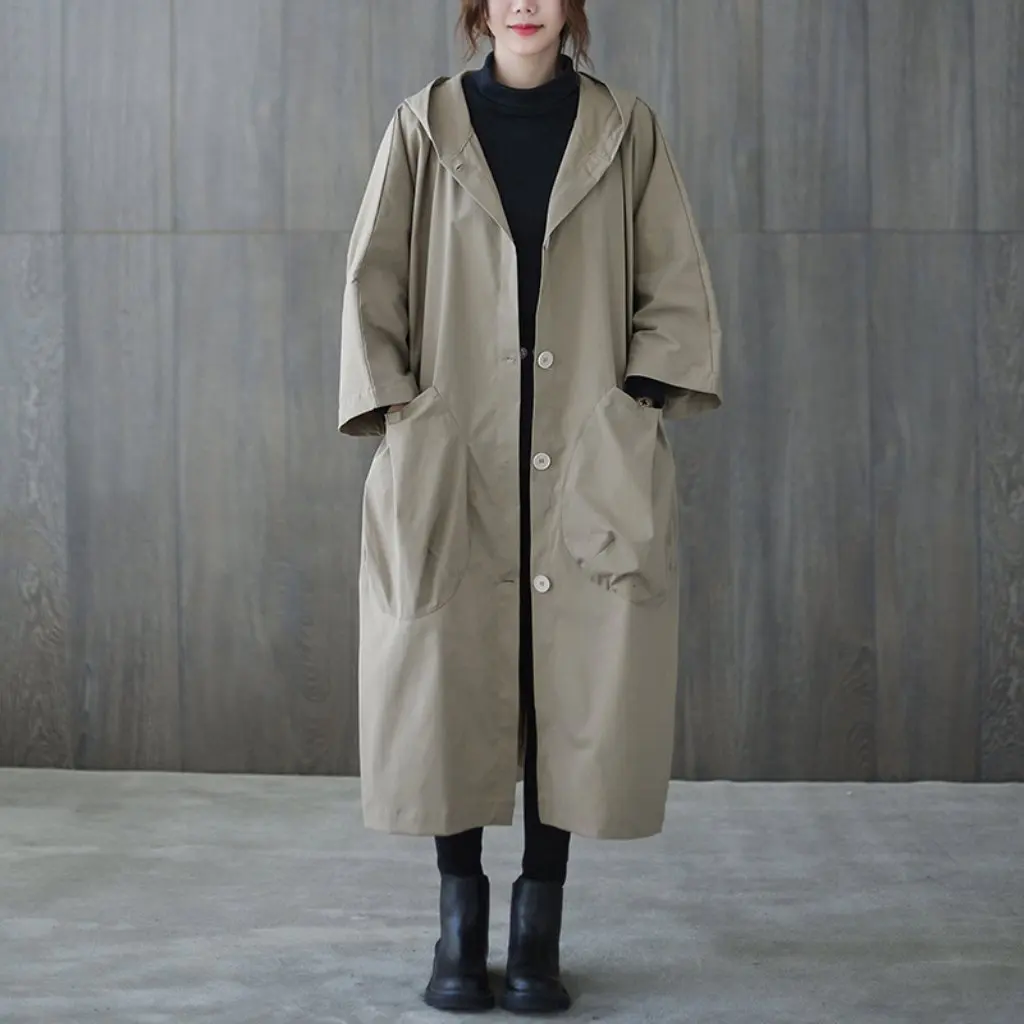 

Women's Windbreaker Jacket Mid-Length Autumn New Large Size Loose Casual Long Sleeve Literary Theme