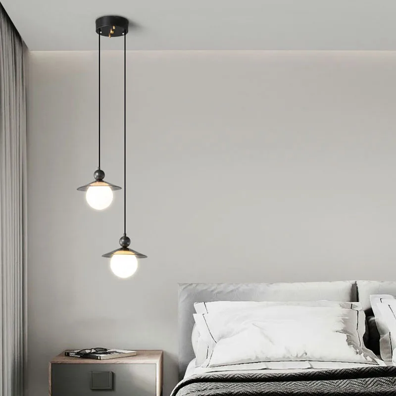 Italian-style Ceiling Lights Simple Bedroom LED Chandelier Copper Luxury Living Room Nordic Glass Ball Bedside Hanging Lamp