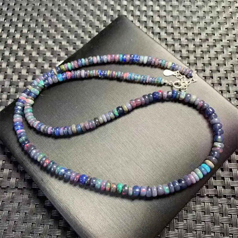 Natural Black Opal Collarbone Necklace Triple Circle Bracelet Healing Fashion Reiki Crystal Fengshui Jewelry Gift 3.8-4.8MM