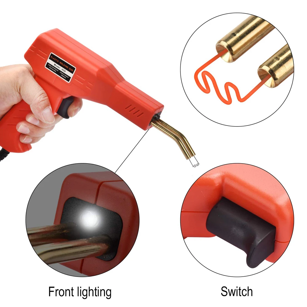 50W ร้อนเย็บเล่มเครื่องเชื่อมพลาสติกกันชนรถชุดซ่อมพลาสติกชุดซ่อม Hot Staple Gun รถกันชน Crack ซ่อมเครื่องมือ