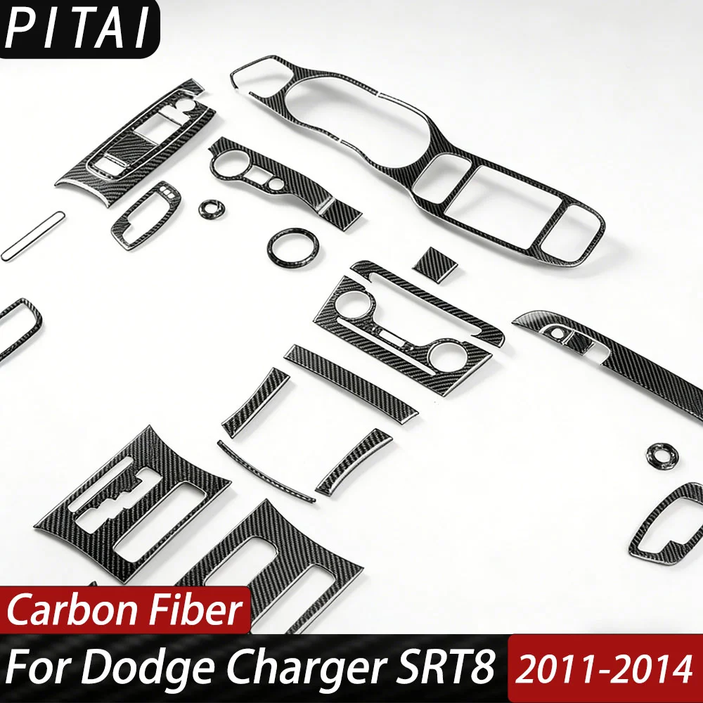 For Dodge Charger SRT8 2011-2014 Carbon Fiber Gear Shift Dash Door Panel Trim Strips Car Interior Accessories Decoration Sticker
