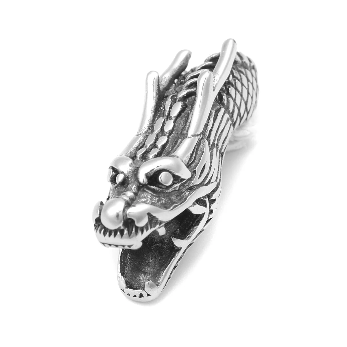 Punk Style 304 Stainless Steel Bead Dragon Tube Bead Antique Silver Color For Diy Bracelet Jewelry Making Supplies 3.6x1.1cm,1PC