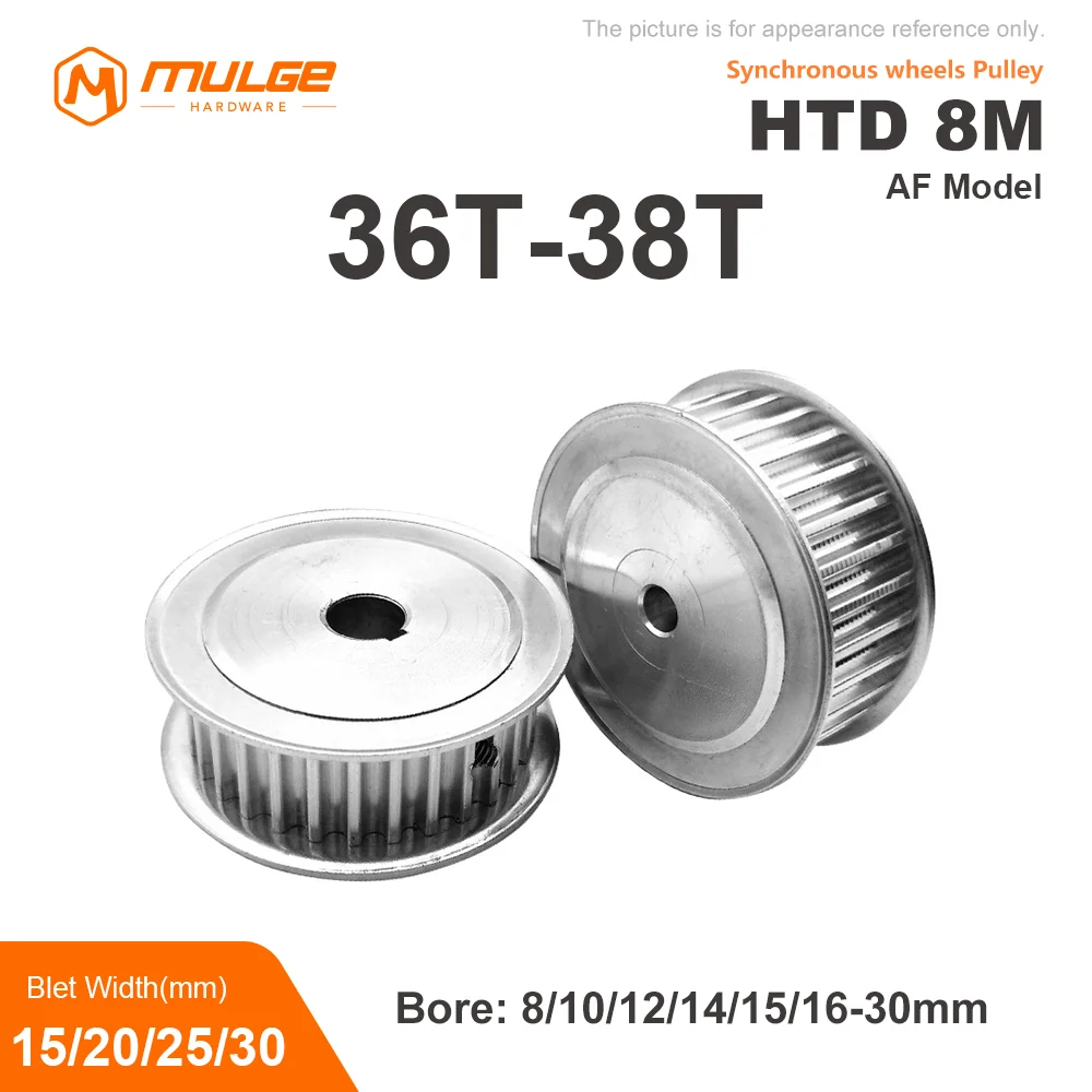 

HTD 8M-AF 36T/38Tooth Timing Pulley Synchronus Pulley Round Bore Keyway Bore 8-30mm For Width 15/20/25/30mm 8M Timing Belt