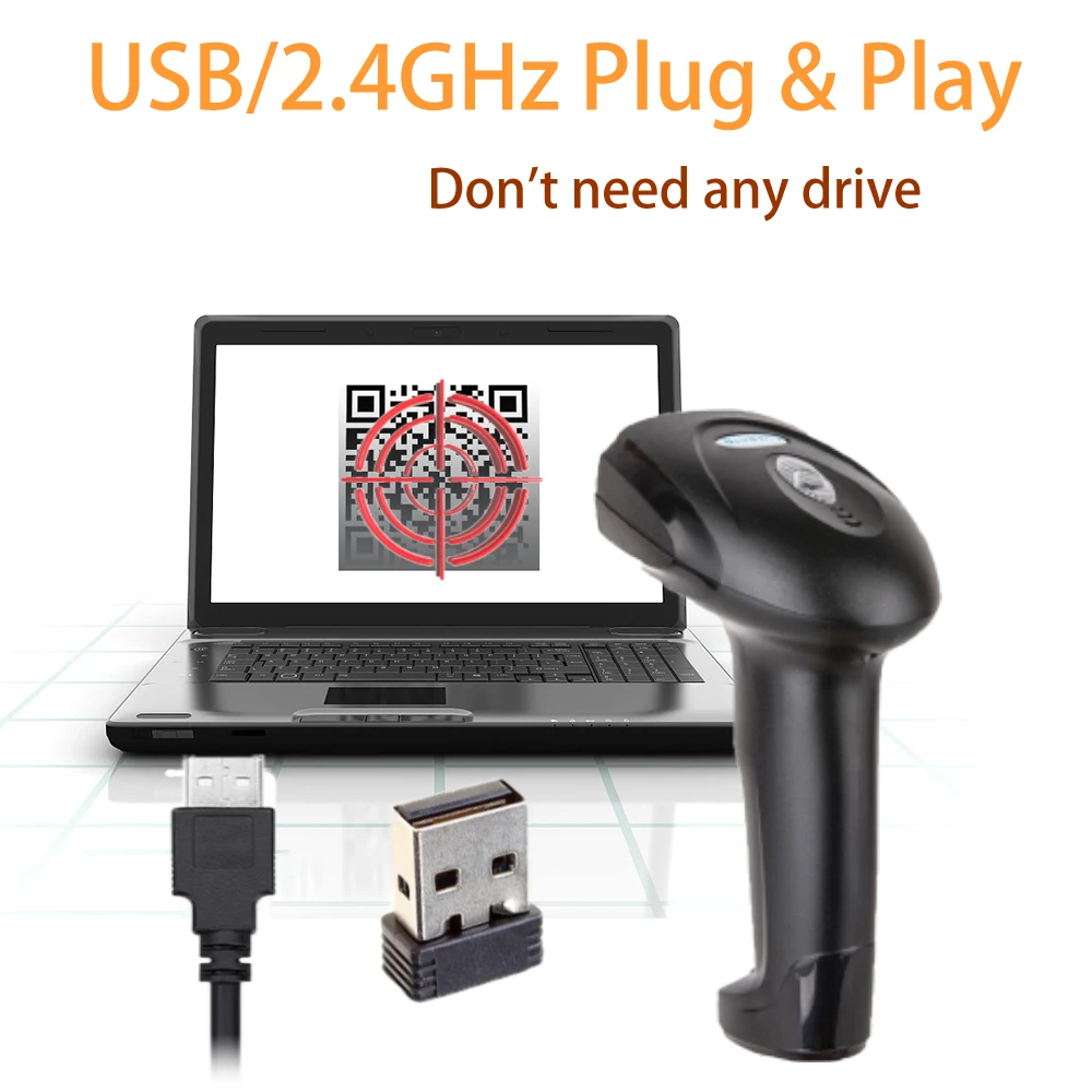 Automatic Barcode Scanner Wireless Barcode Scanners with USB Bluetooth 2.4GHz 1D & 2D QR Code Scanner for Library Supermarket