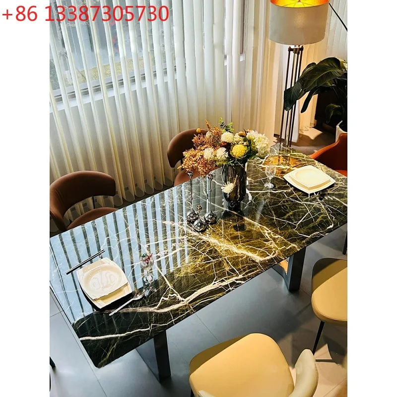 

Natural imported luxury stone Naqiu green dining table Italian simple light luxury villa marble dining table