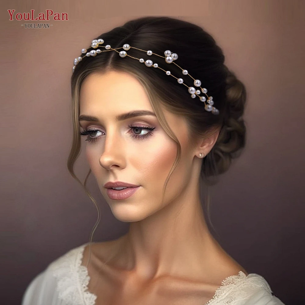 

YouLaPan Bridal Pearl Hair Band Elegant Handmade Headpiece Wedding Party Hair Accessories Women Party Foreband Headwear HP36