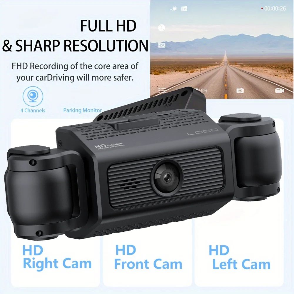 360 Degree Video Recording   Front+Left+Right+Rear HD Lens Car DVR Recorder Dash Cam