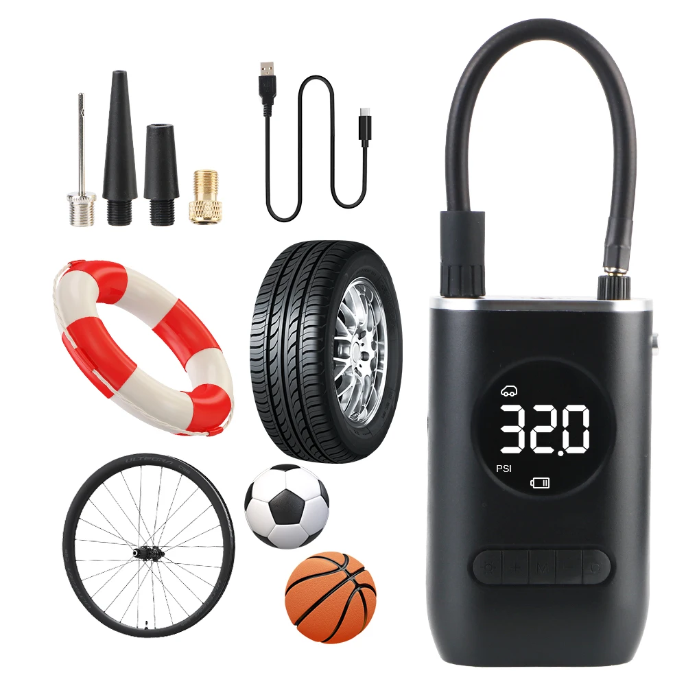 

LCD Display With LED Light Inflator Compressor Motorcycle Bicycle Ball Car Electrical Air Pump Wireless Tire Inflatable Pump