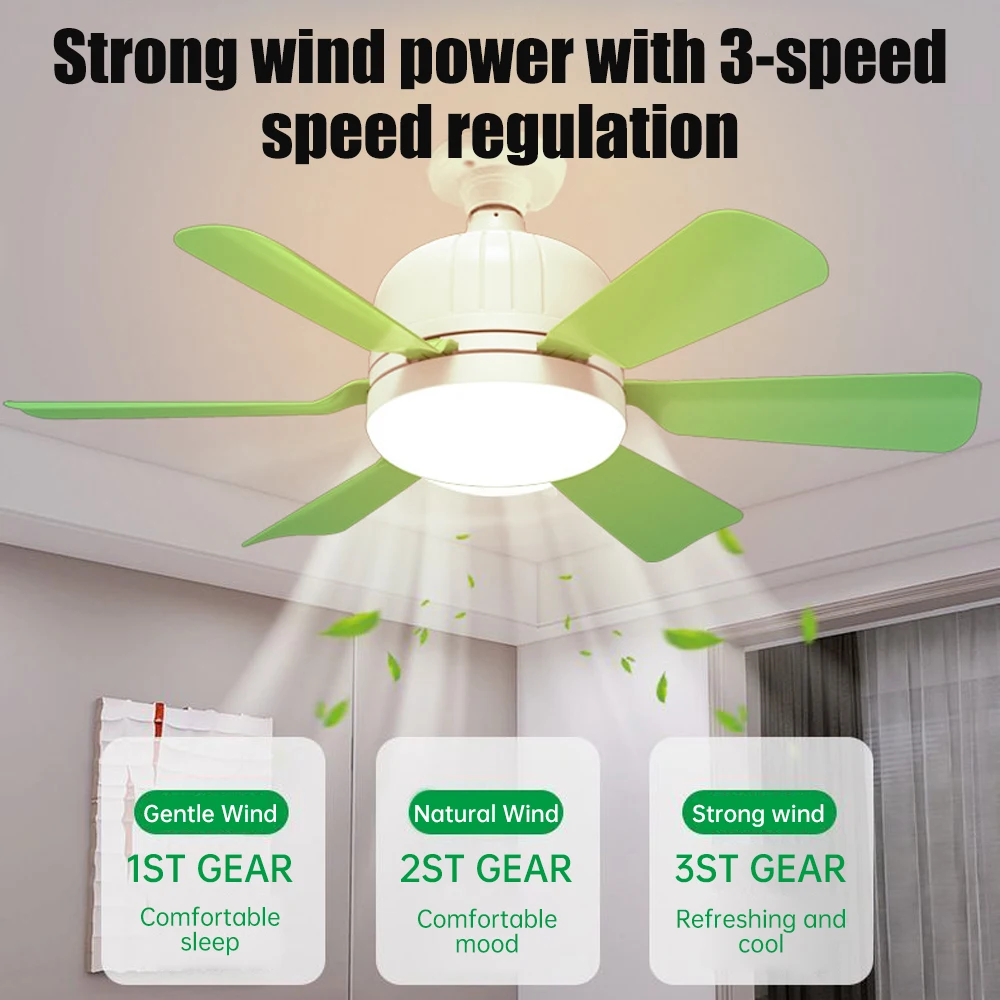 E27 Color Blades Ceiling Fan with LED Bulb Timing Dimmable Ceiling Lamp 3 Speed Remote Control Cooling Fan for Bedroom Garage