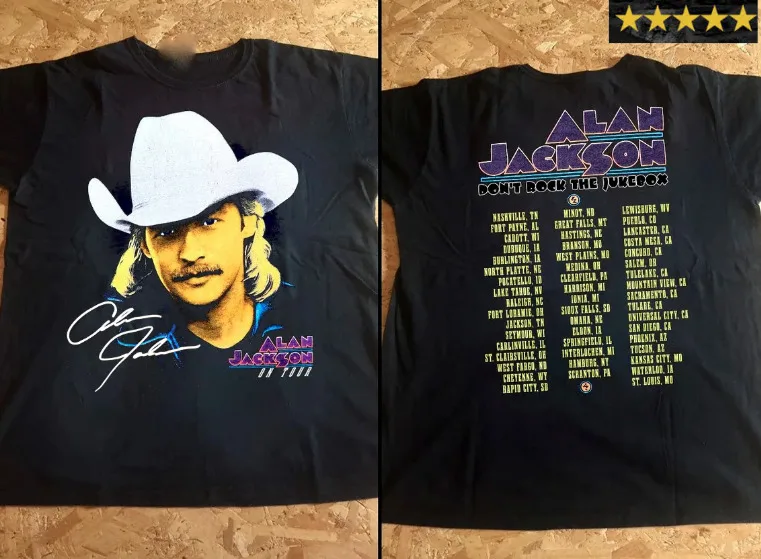 

Vtg Alan Jackson On Tour Heavy Cotton Black All Size Men Women Shirt