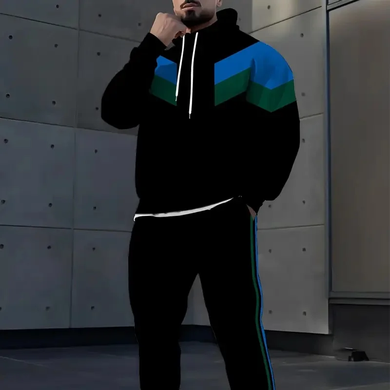 2025 Autumn Men's Fashion Hoodie Set New Thick Warm Long Sleeve Pocket Hoodie Men's Casual Loose Fit Drawstring Trousers