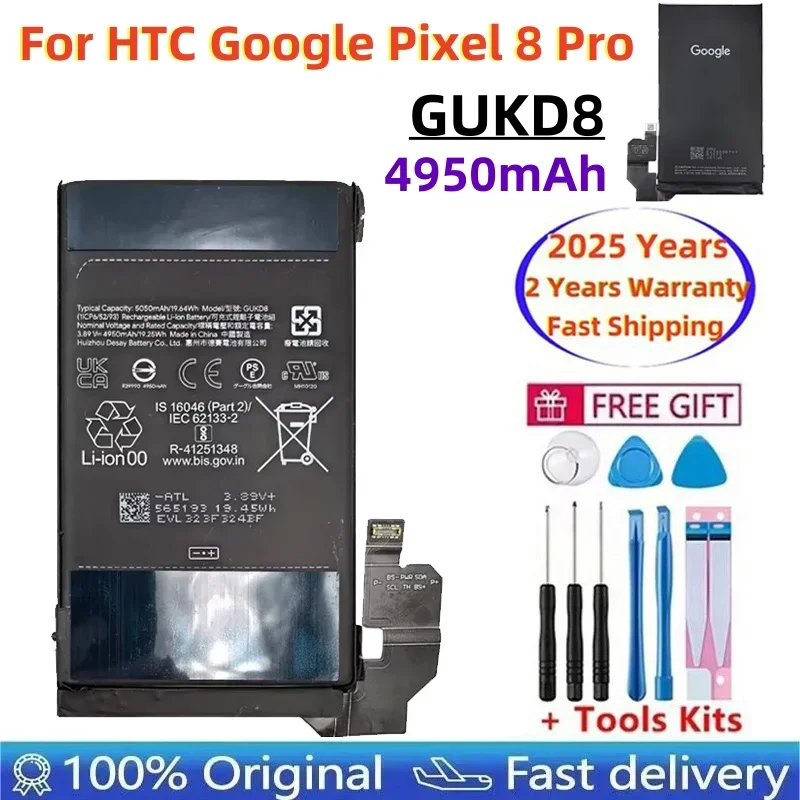 

GUKD8 4950mAh For HTC Pixel8 Pro Mobile Phone Replacement Battery For Google Pixel 8 Pro Batteries Fast Shipping