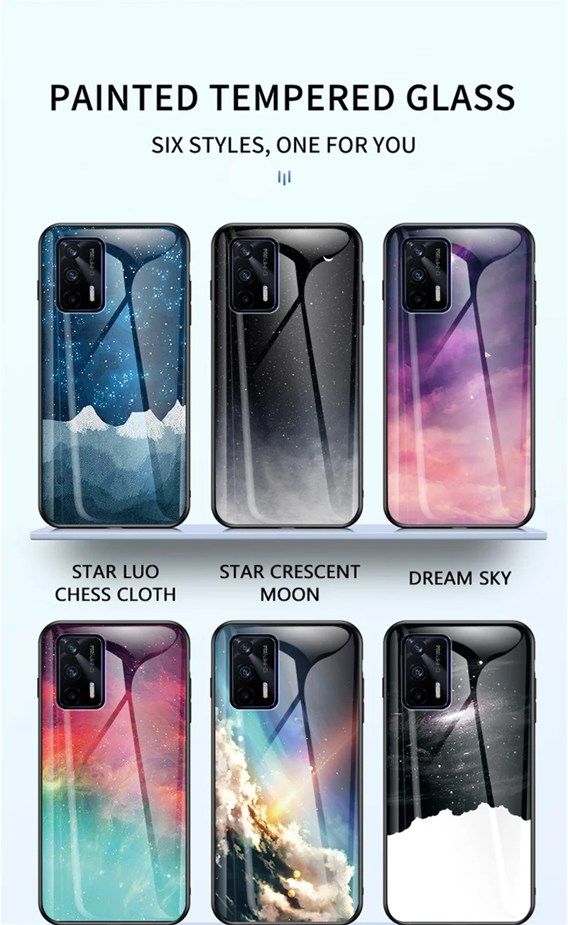 Realme Q3 Pro 5G RMX2205 Case Starry Grain Tempered Glass Shockproof Hard Back Phone Case for Realme Q3 Pro Q3Pro 5G RMX2205