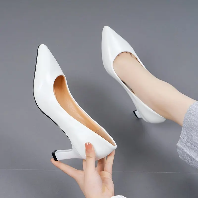 2024 Shoes Women Pumps Pointed Toe Fashion Single Shoes Shallow Casual Medium heels party Office shoes Large Size 38 39 41