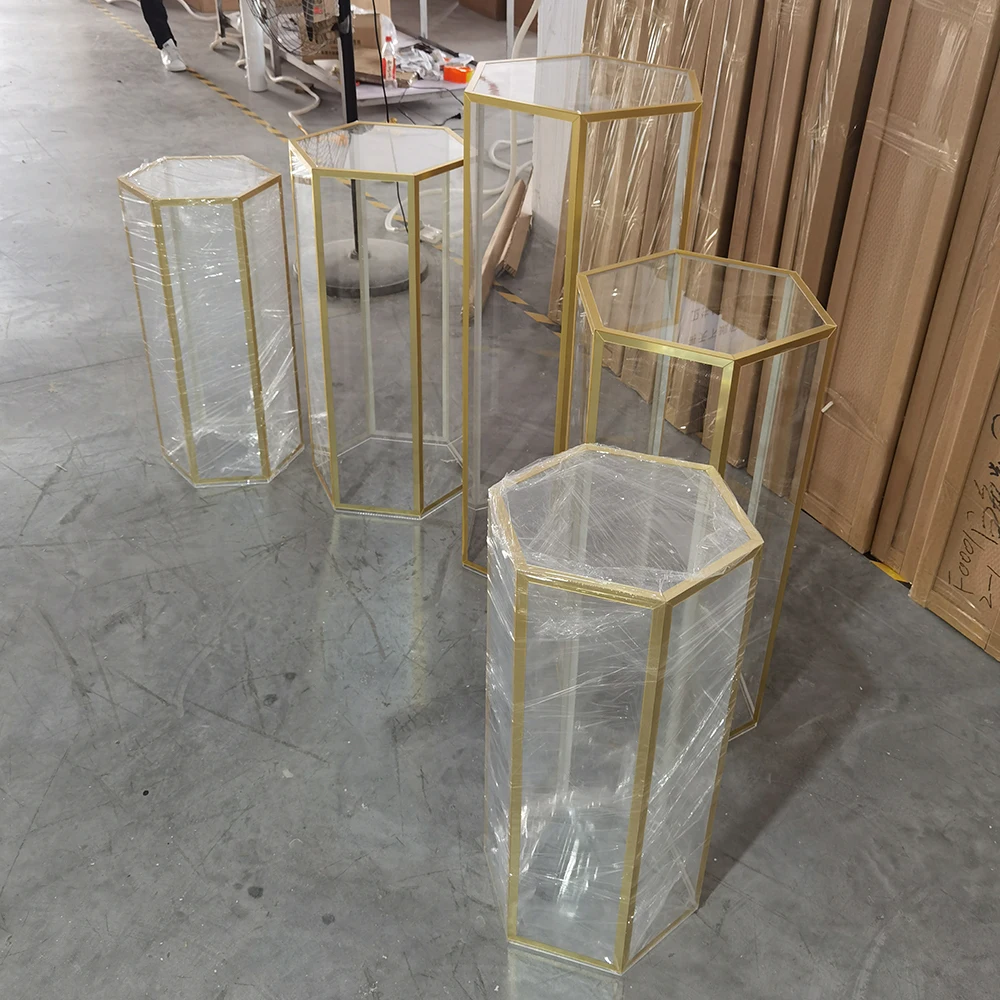 

3PCS/Set Acrylic Golden With Edge Plinths Cake Table Cake Flower Display For Wedding Decoration