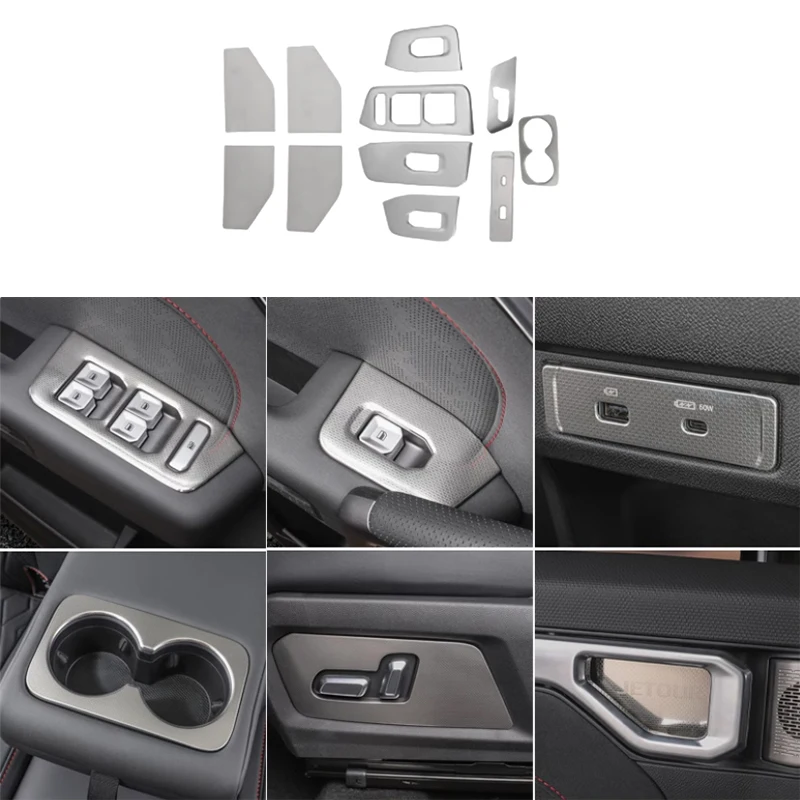 Car Inner Door Bowl Seat Adjustment Switch Fit for JETOUR Traveler T2 2024 Stainless Steel Silver Glass Lift Panel Accessories