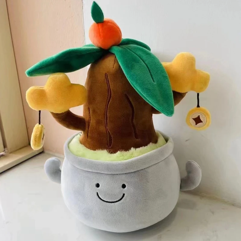 Almohada de plantas de peluche Kawaii para decoración del hogar, muñeco de peluche de planta en maceta realista, cojín de árbol de la riqueza Qingsong, nuevo