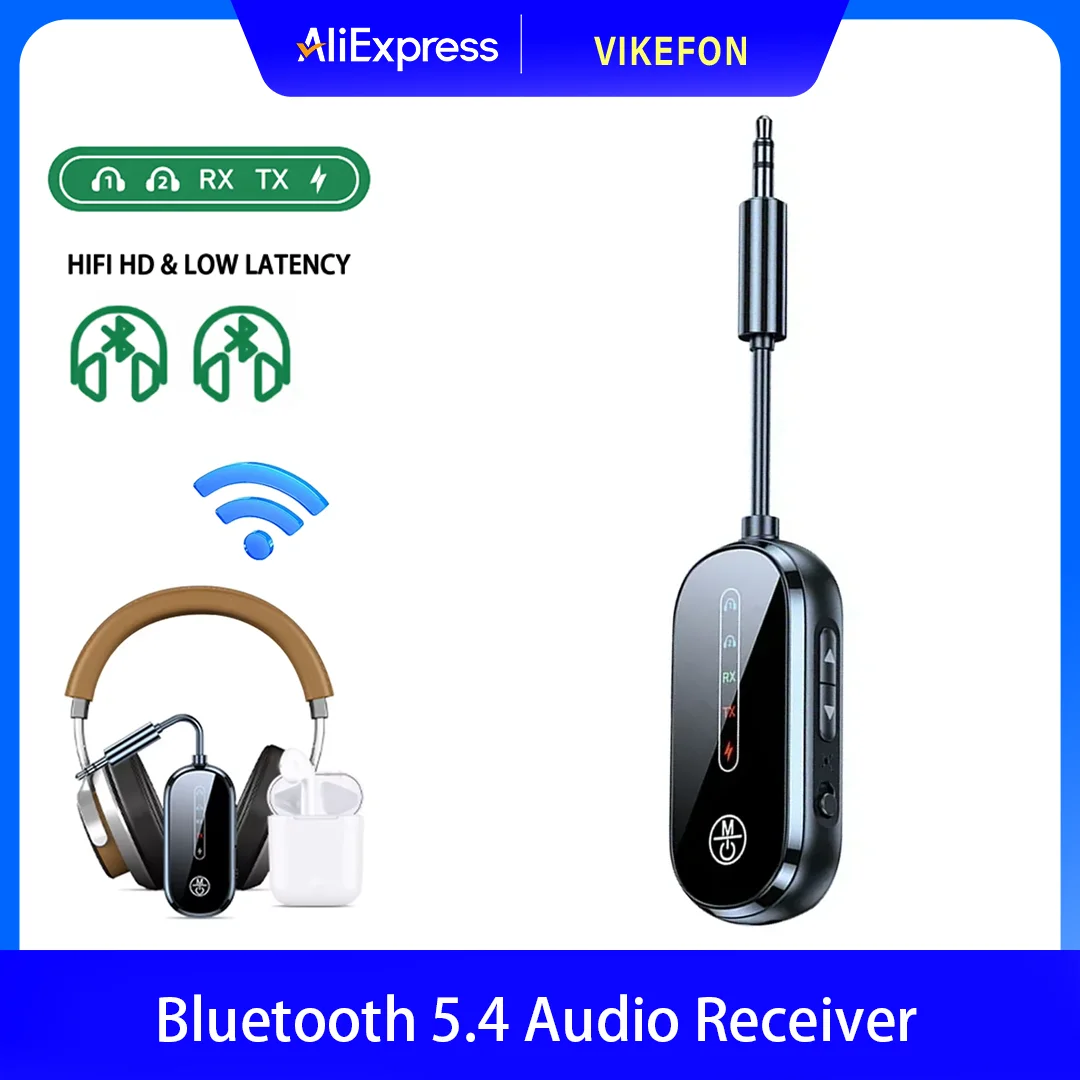 2 In 1 Bluetooth 5.4 Audio Transmitter Receiver 3.5mm AUX Jack Airplane Wireless Adapter Mic For TV Car kit Speaker PC Headphone