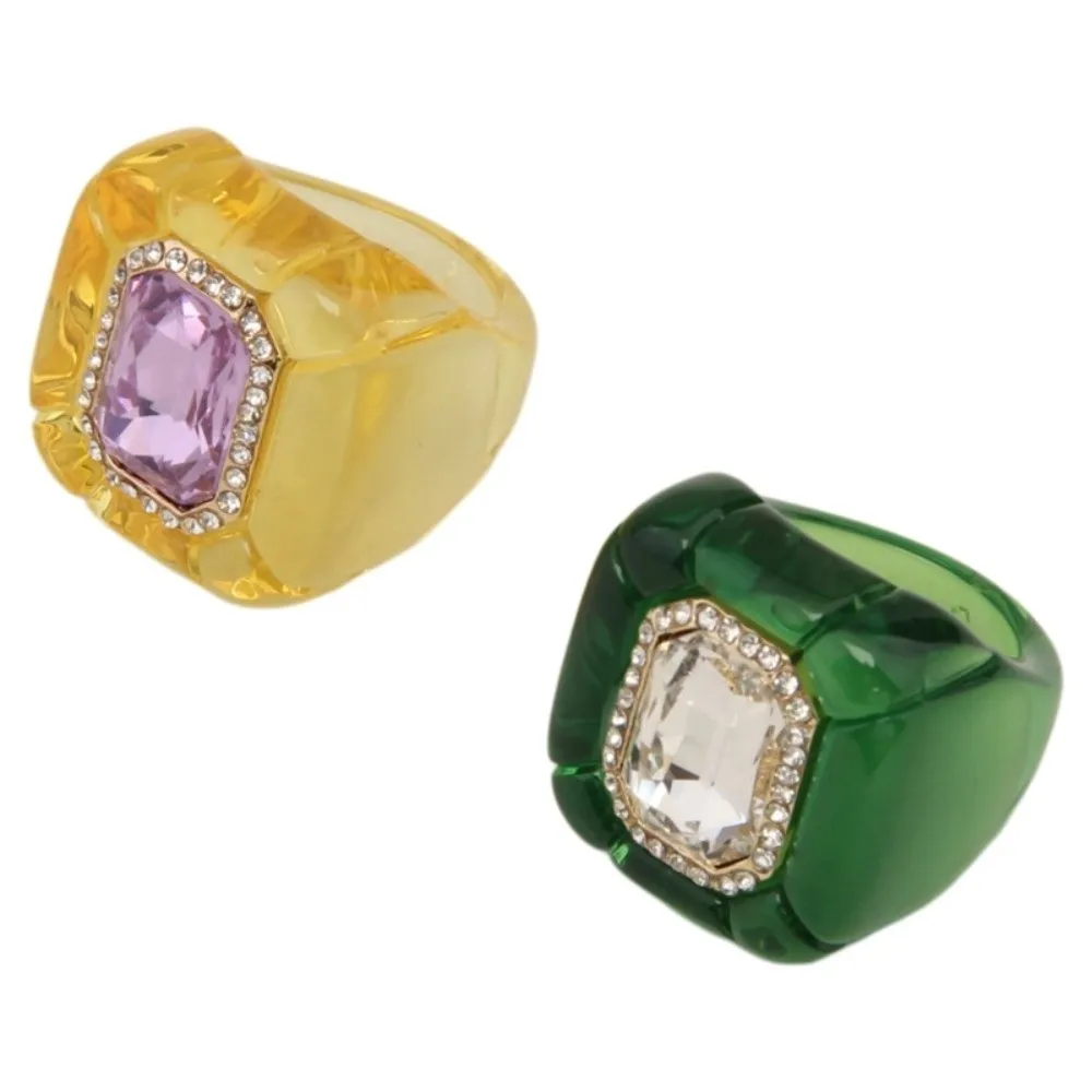 New Colorful Rhinestones Ring Three-dimensional Geometric Finger Ring Elegant Jewelry Square Ring Women