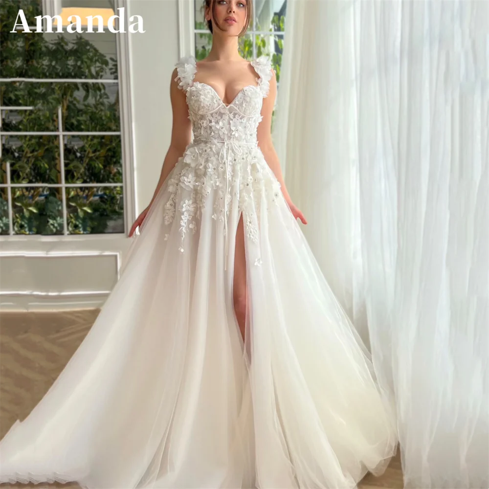 

Amanda Fairy 3D Flower Lace Embroidery Tulle Prom Gown Princess Ivory A-line فساتين السهرة Sweet Sleeveless Prom Dress 2023