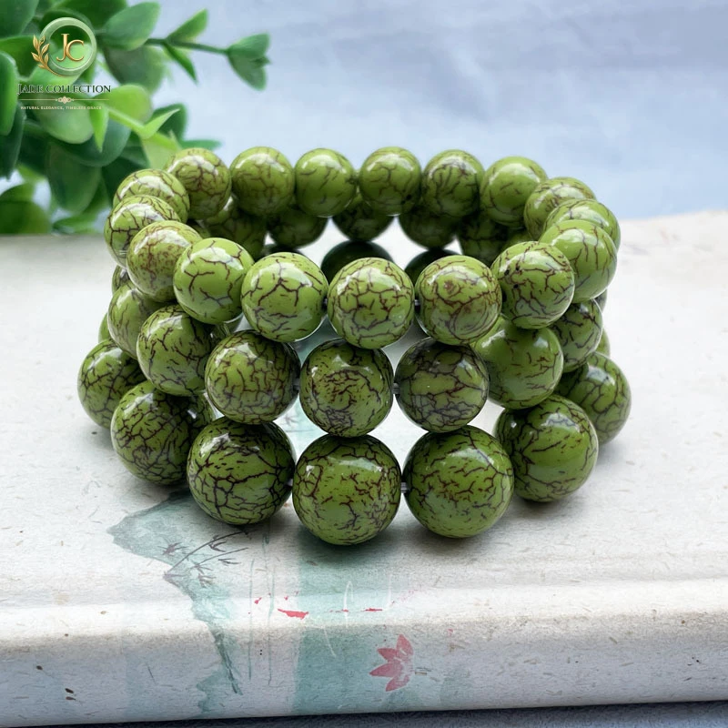 Rapeseed green optimized turquoise bracelet with black thread, iron wire mesh, round beads, single-loop, unisex bracelet, wholes