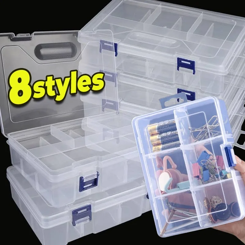 

8Styles Jewelry Box Large Transparent Plastic Storage Case with Slots Earrings Beads Pills Organizer Square Container Display