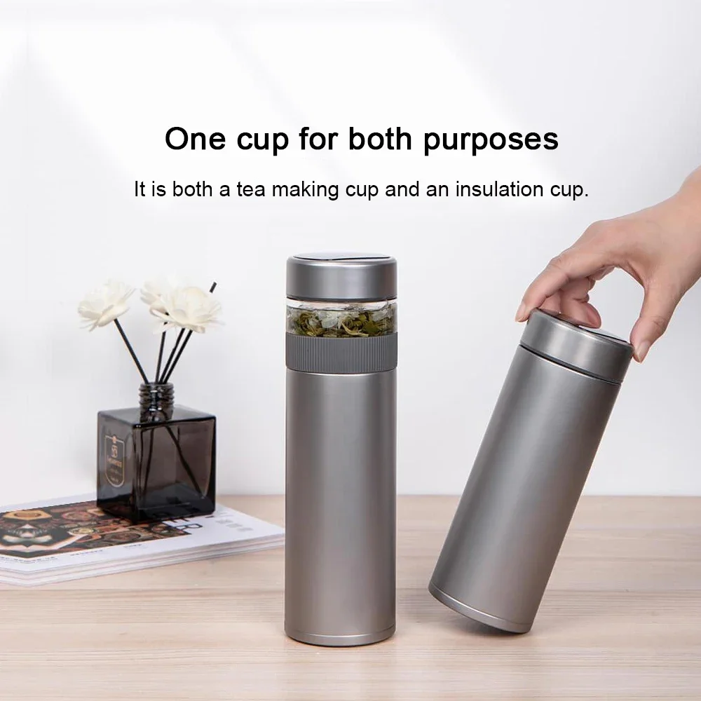 Funjia Pure Titanium Temperature Display Tea Separation Cup 520ML Capacity Portable Double-layer Thermos Cup 44℃ 6 Hours