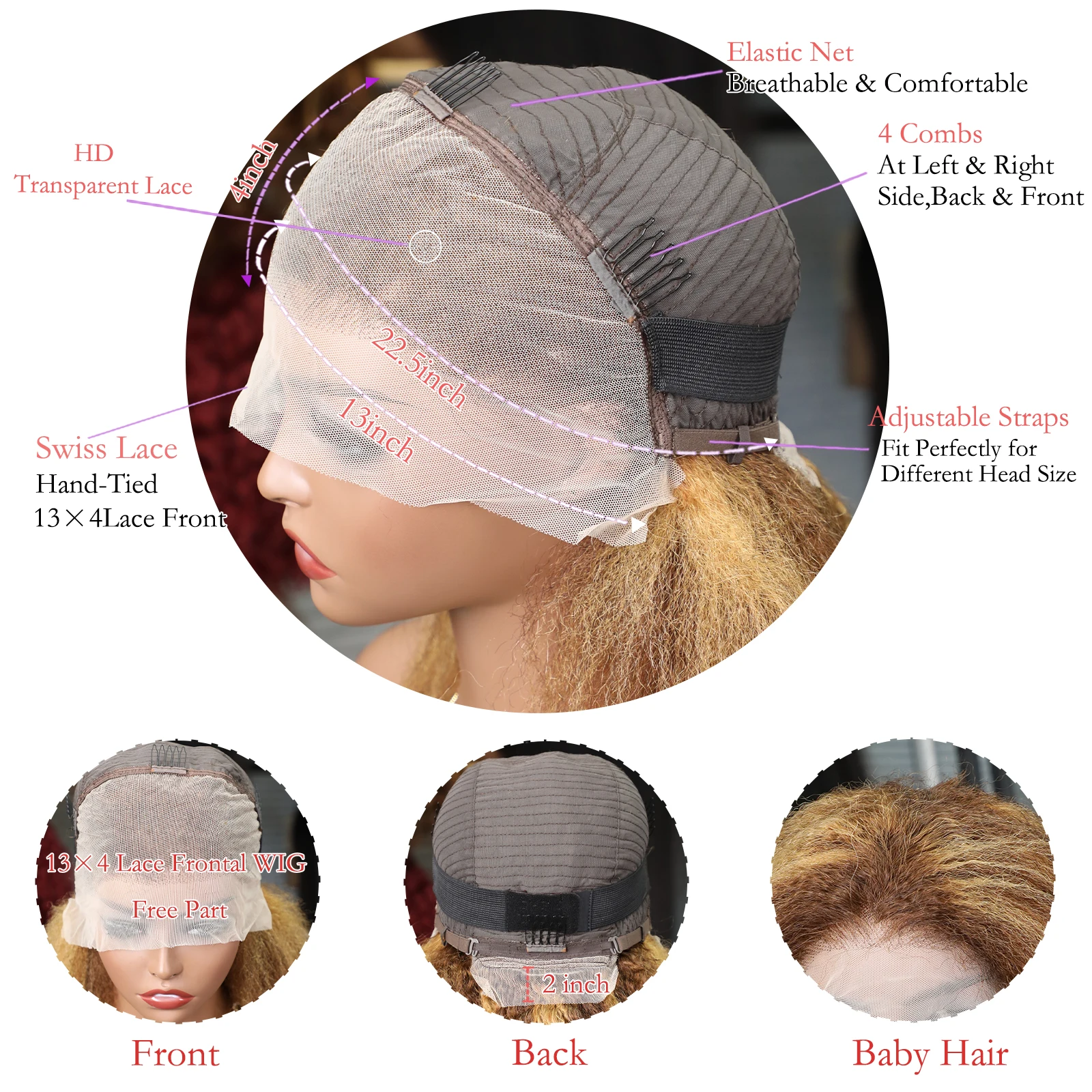 4/27 ハイライト ショートボブウィッグ ペルー産 13x4 レースフロント 人毛ウィッグ ブラウンブロンド ピアノカラー 焼きボブウィッグ 密度200 セール中