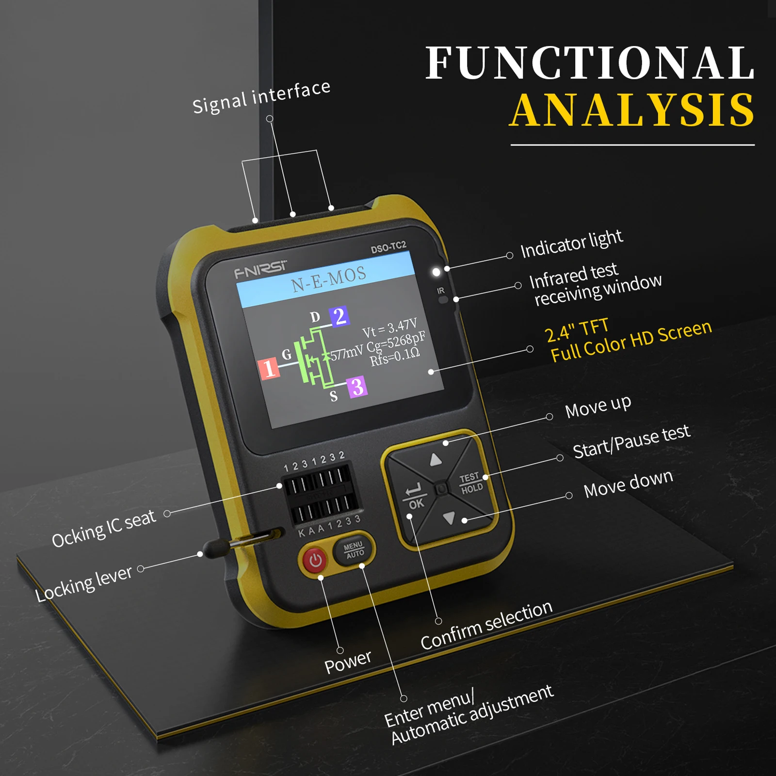 FNIRSI DSO-TC2 2 in 1 Multifunction Electronic Component Tester Digital Oscilloscope Transistor Tester Function Signal Generator