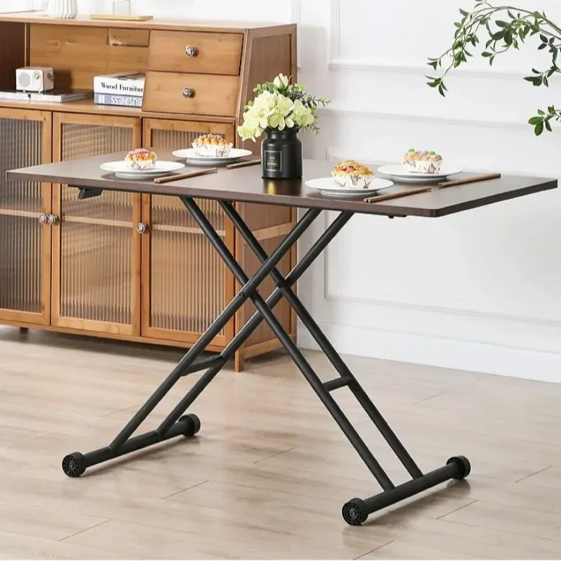 Multifunctional Movable Folding Dining Table Metal Table Legs Small Coffee Tables Dual Storage Extendable Modern Home Furniture