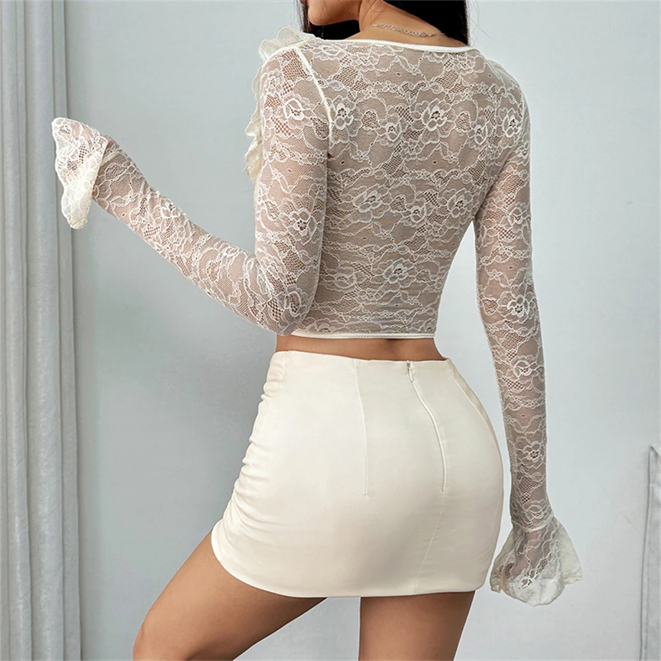 Becirzet Sexy Dessous Damen Spitzenkorsett Transparentes Schlankes Langarm-Mesh-Top Push-Up Bauchkontrolle Knochen-Bustier – Detail 5