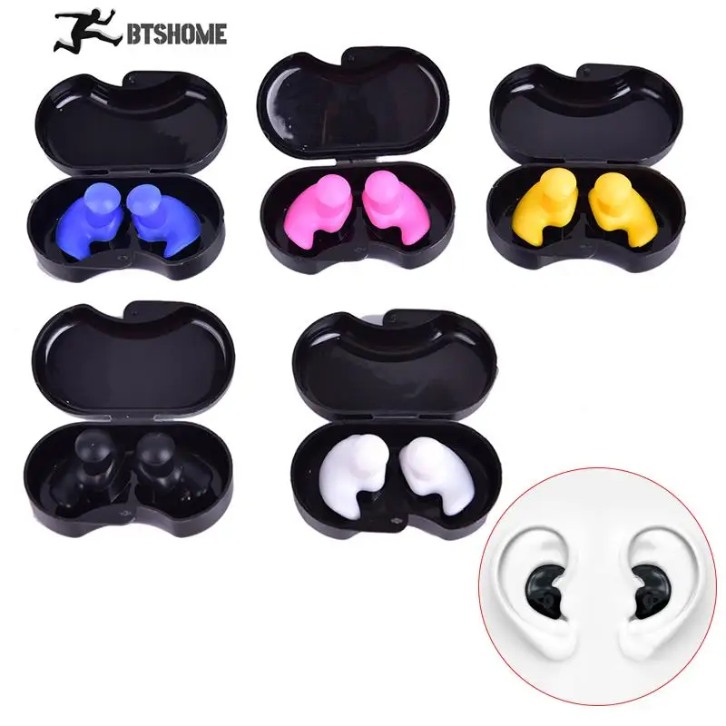 Hot 1 Pair Soft Ear Plugs With luxurious Collection box Environmental Silicone Earplugs Diving Water Sports Swimming Accessories