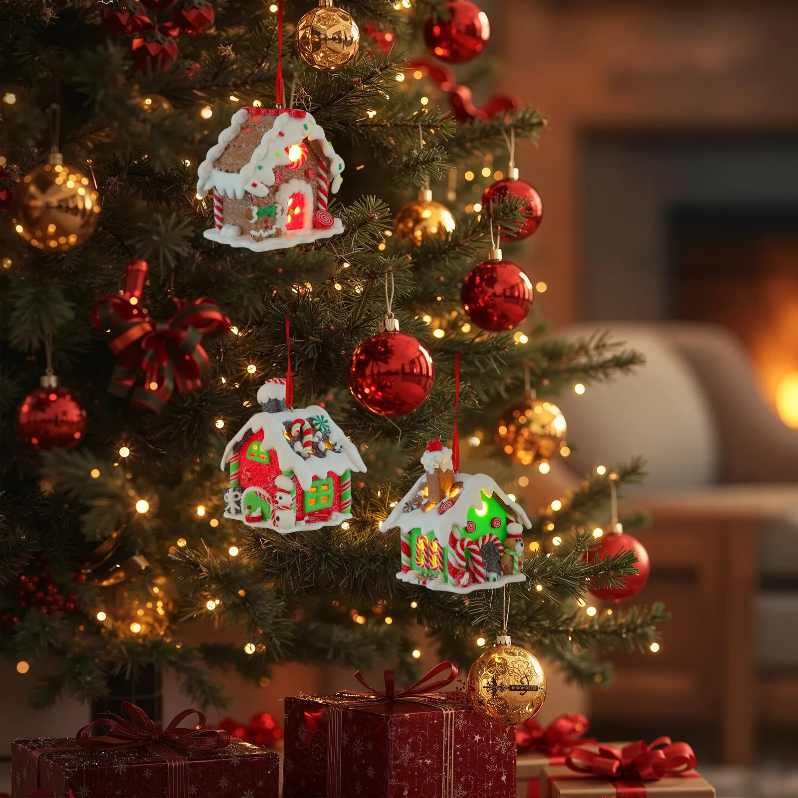 

3Pcs Luminous Resin House Pendants Exquisite Glowing Xmas Decorations Night Light Hanging Resin Craft Cabin Ornaments