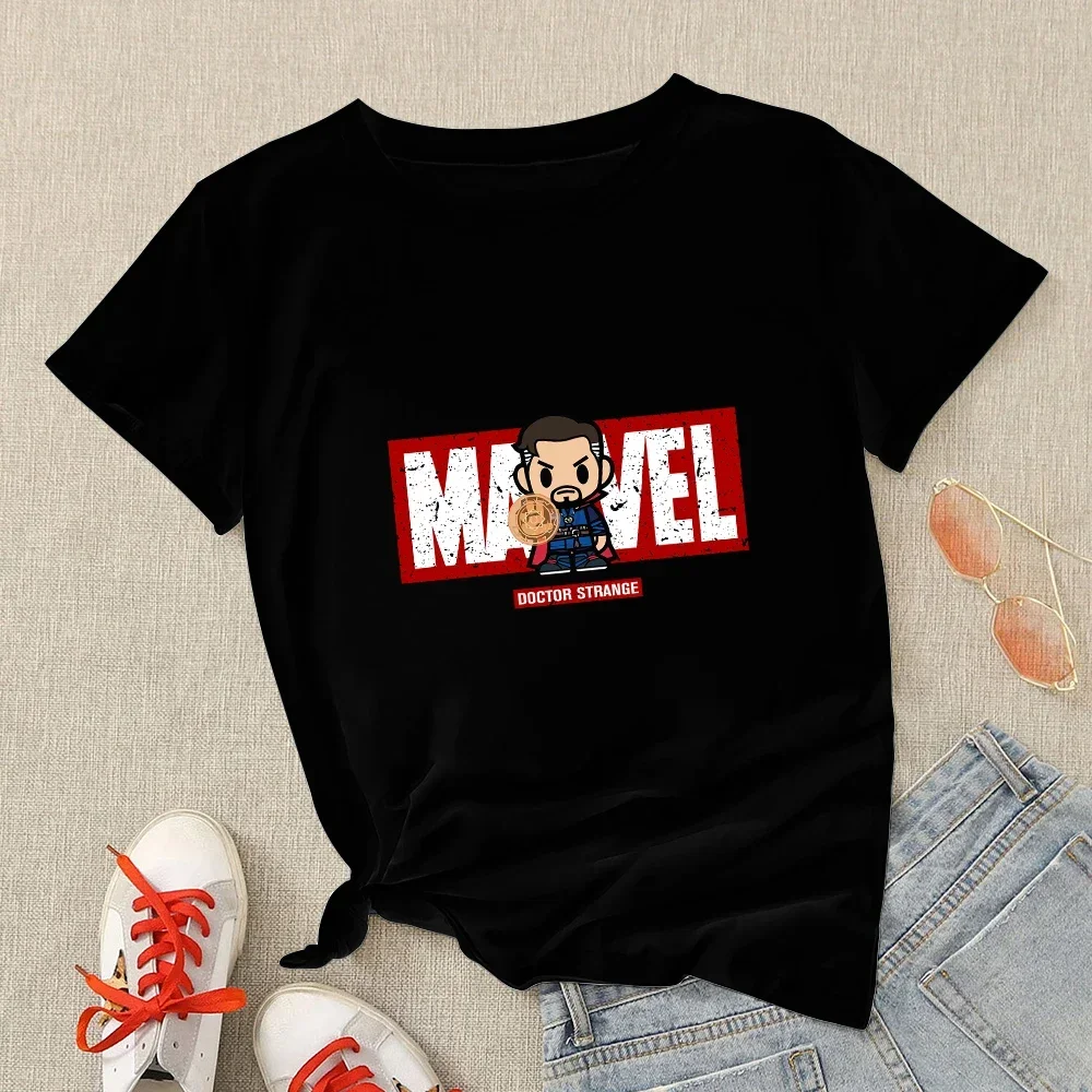 Moda Cartoon T-shirt nera Donna Streetwear Estate Harajuku T-shirt manica corta Top Girocollo Tee Unisex Y2k Abbigliamento Top