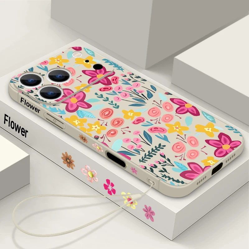 آيفون 17 برو ماكس حافظة ملونة اللوحة الزهور الحبل غطاء الهاتف ل فوندا آيفون 16 برو ماكس 15 14 13 12 11 16e الهواء