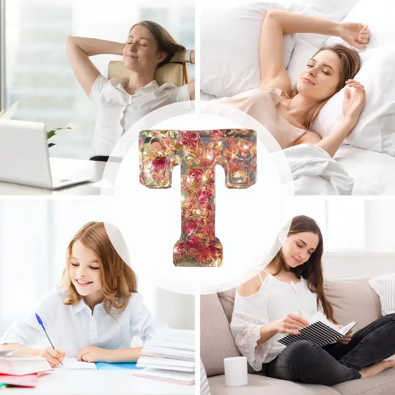 تضيء الحروف الأزهار رسالة ضوء الليل الراتنج المجففة زهرة مصباح مع توهج لينة لمكتب الحضانة عيد ميلاد الزفاف عيد ميلاد #5