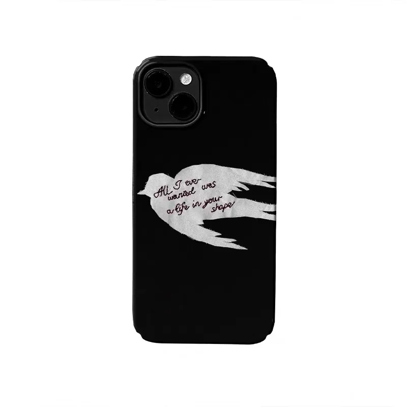 

Чехол для телефона с белыми буквами и птицами на черном фоне для IPHONE 17 Air 16E 15 PROMAX 14 Plus 13 12 MINI 11 XR XS, акриловый чехол для телефона