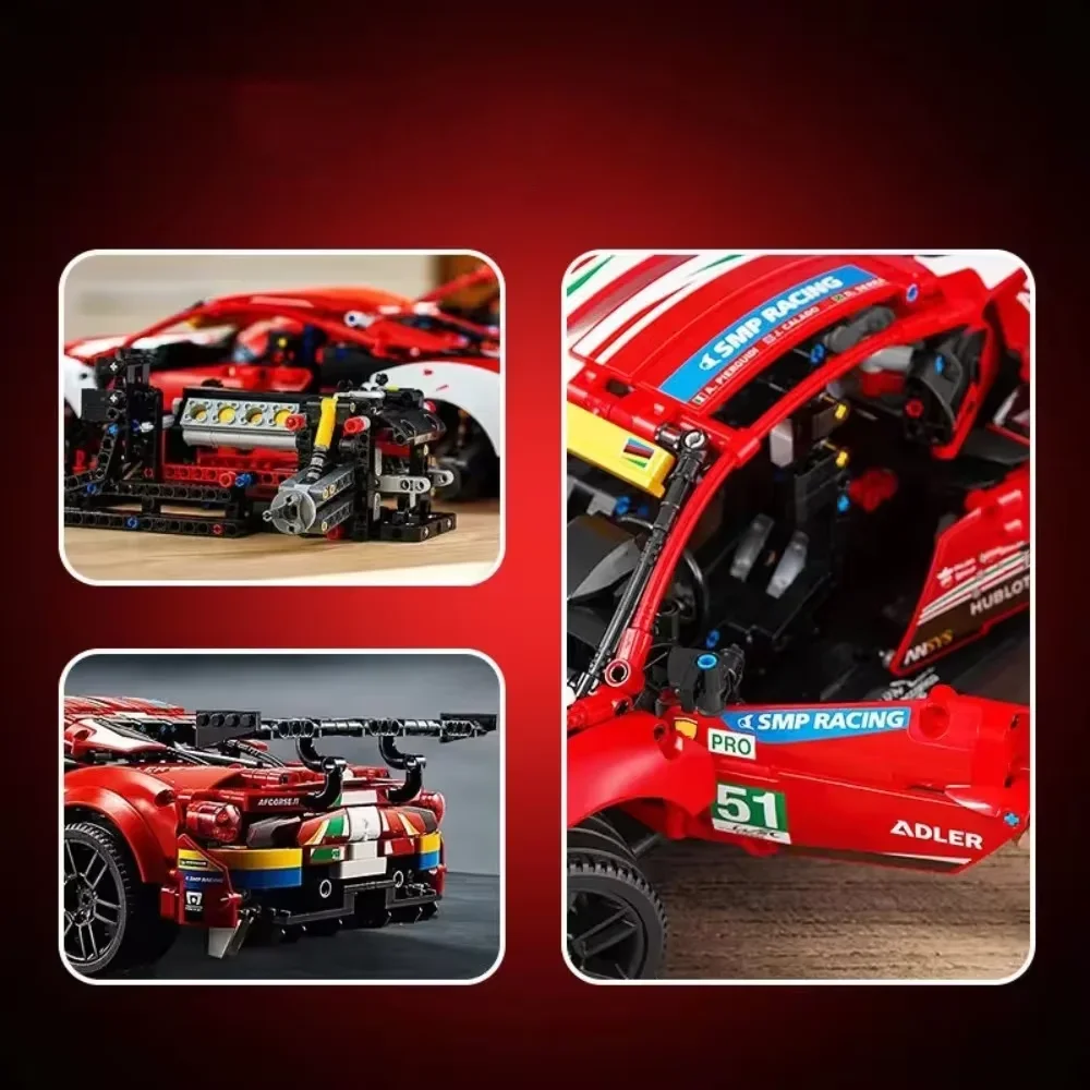 Technical Famous Red 488 City Racing Car Building Blocks MOC 42125 Bricks Super Sports Cars Model Boys Assembly Toys Kid Gifts