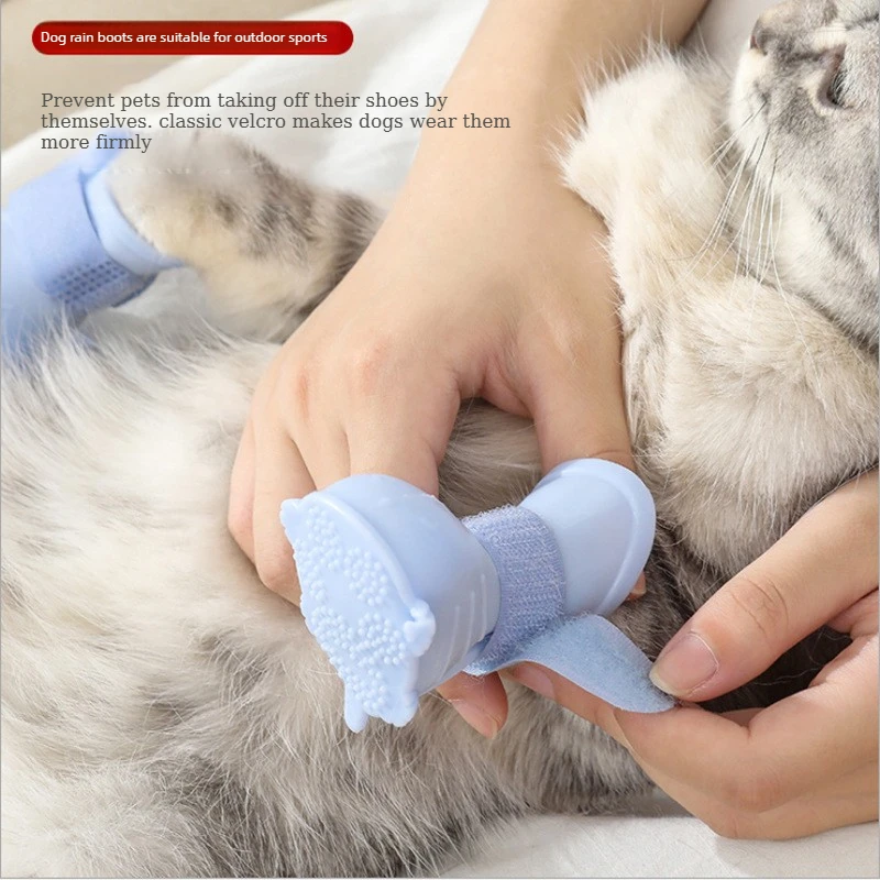 4PCS Waterproof Dog Rain Shoes Adjustable Anti-slip Dogs Cats Rubber Boots Paw Protector Rainy Day Outdoor Walking Pets Footwear