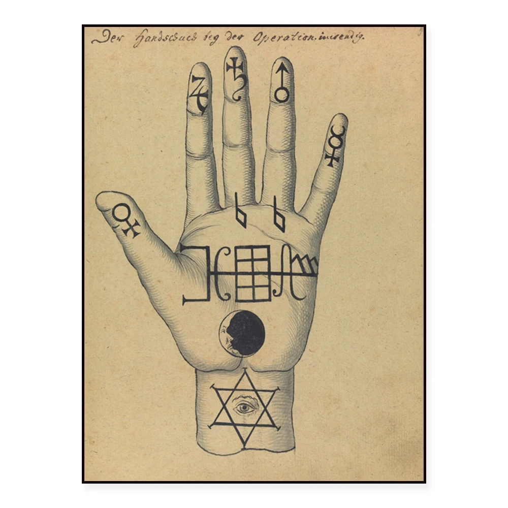 Palmistry, seal reading, mysticism, witchcraft, demonology, Halloween retro art posters, wall decorations and prints