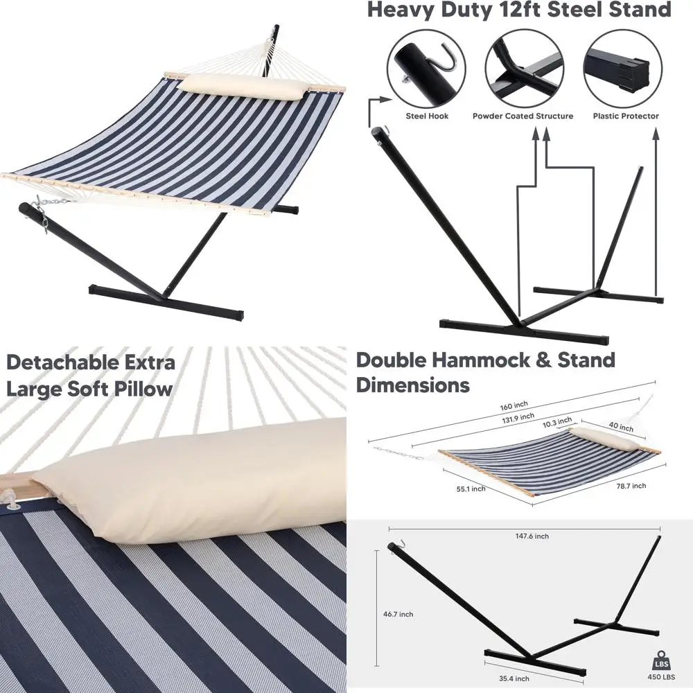 

Portable Outdoor Blue Hammock with Included Stand