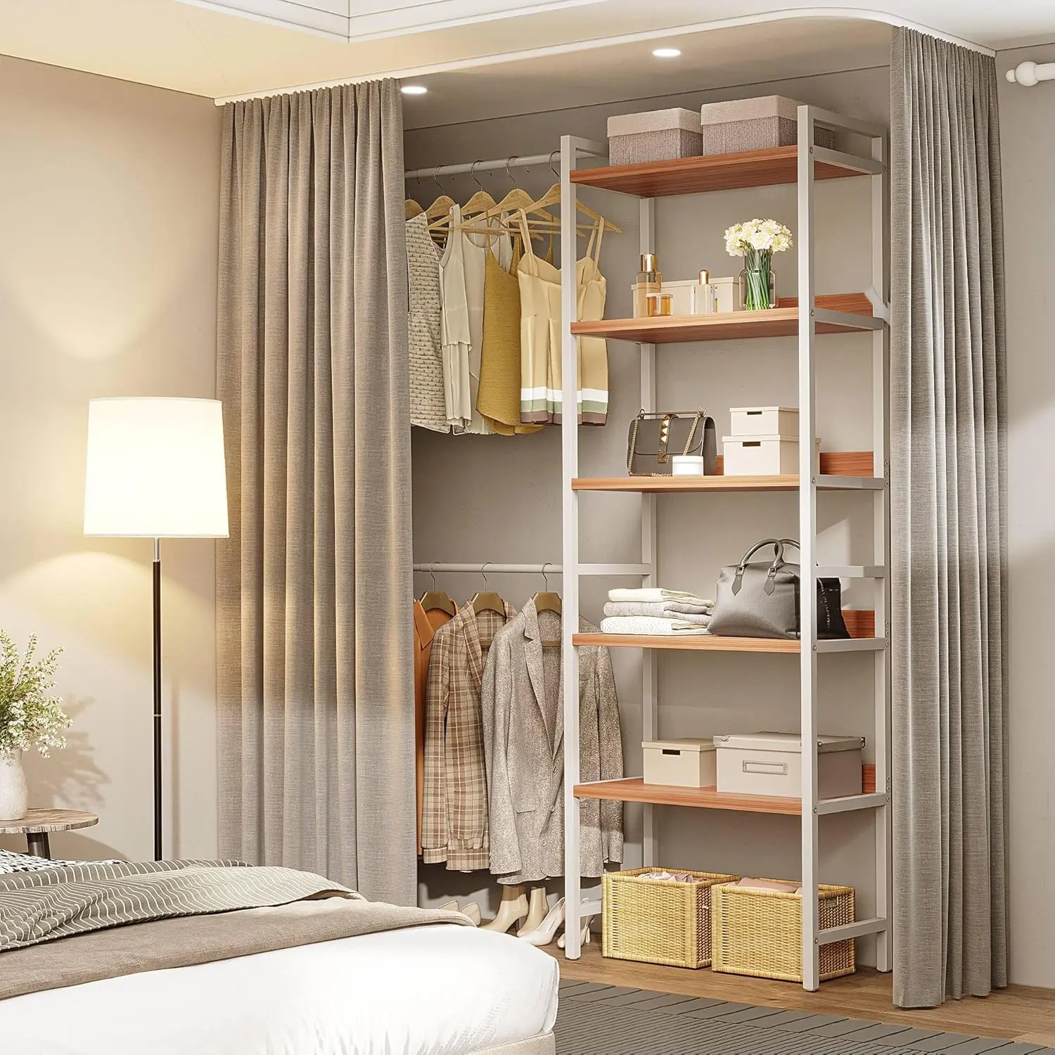 Dwvo Closet Organizer System For Bedroom, Adjustable Heavy Duty Garment Rack Walk In Closet System, 4 Expandable Hanger Rods