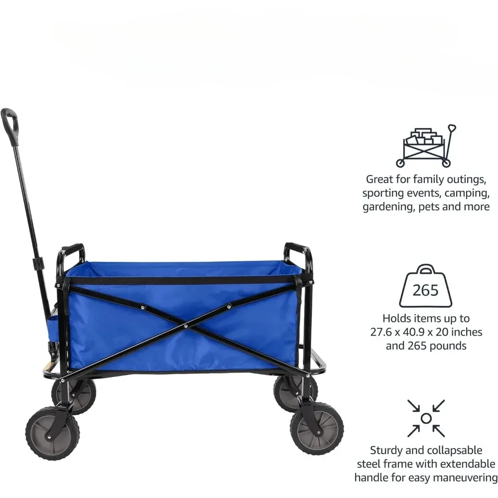 Bsics Collapsible Folding Wagon, Heavy Duty, Utility Wagon for Sports, Camping, Garden, and Shopping