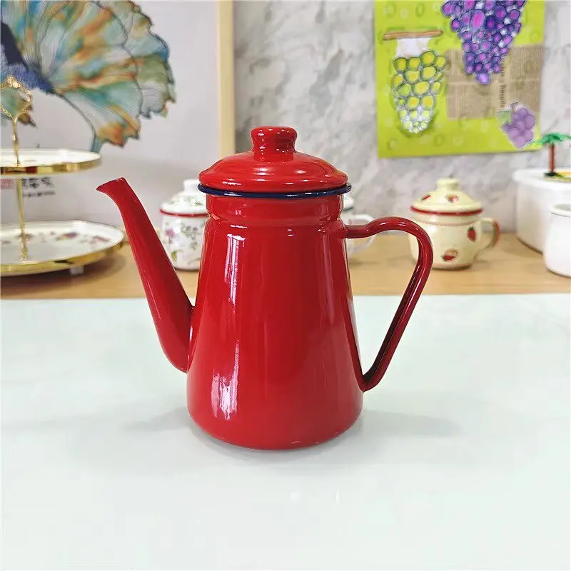 Enamel 1.1L Coffee Pot Oil Pot Milk Tea Enamel Pot Cold Water Household Utensils Can Open Fire Induction Cooker Cookware - view 2