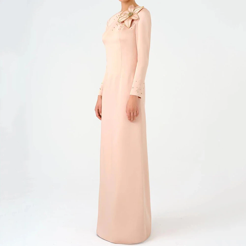 

Women's Mermaid Evening Dresses Floor-length O-neck Full Sleeve Prom Gown Fashion Flowers Sequined Beading Customized Gowns