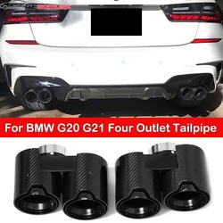 For BMW G20 G21 330i 330d 330e 320i Round Muffler Upgrade Quad Stainless Steel Carbon Fiber Tailpipe Exhaust System