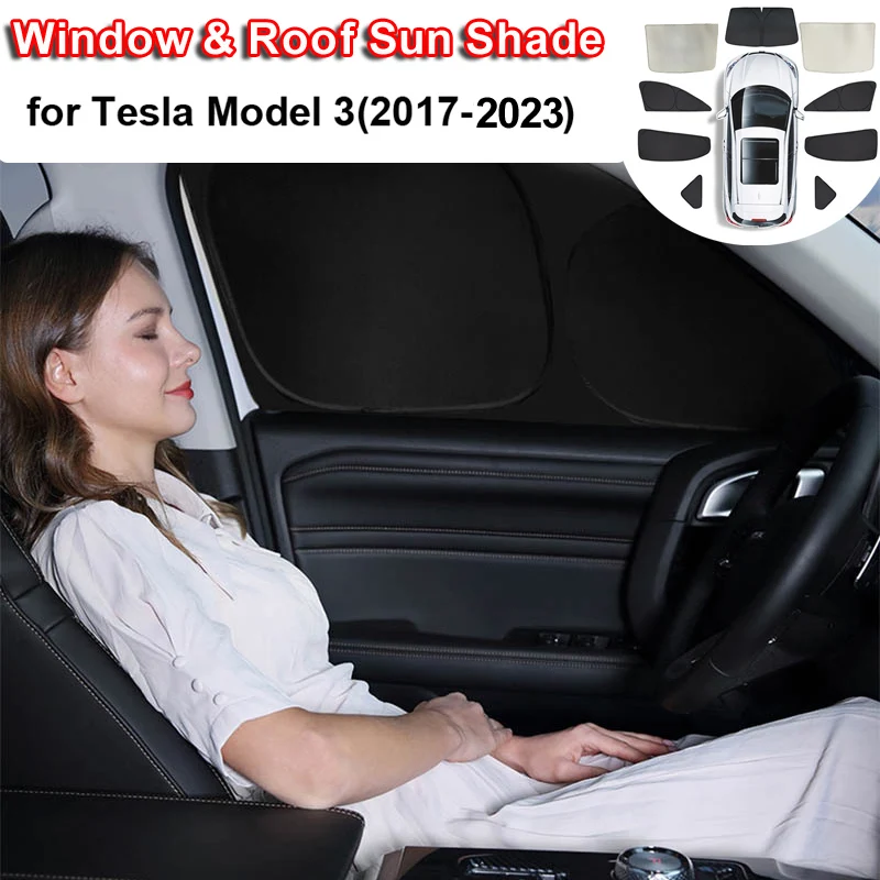 

Sun Roof Shade For Tesla Model 3 2022 2023 Windshield Sunshade Cover Protector Front Rear Side Window Privacy Blind Shading Net