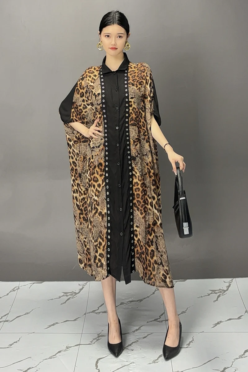 2024 Autumn New Elegant Women Printed Loose Long Shirts Dresses Ladies Casual Turn-down Collar Long Sleeve Dress Wholesale J372