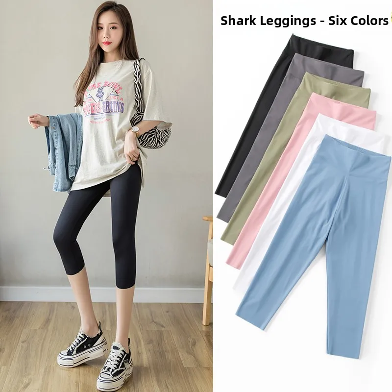 Slim Fit ark Skin Pants Women's Thin High Waist Yoga Fitn Elastic Seven-Foot Bot Summer Faion Ladies' Base Layer